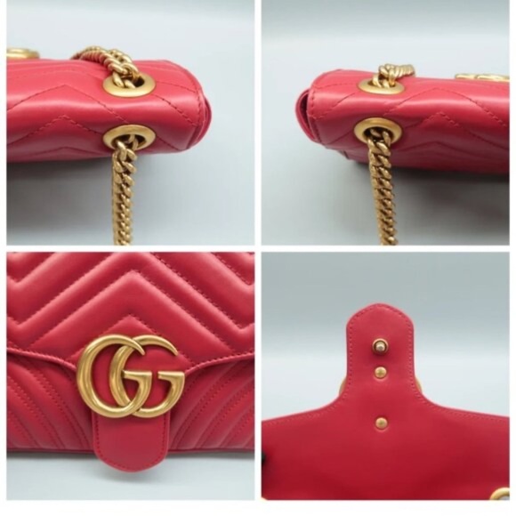 100% Authentic GUCCI Marmont Red Leather Shoulder Bag - Picture 7 of 12